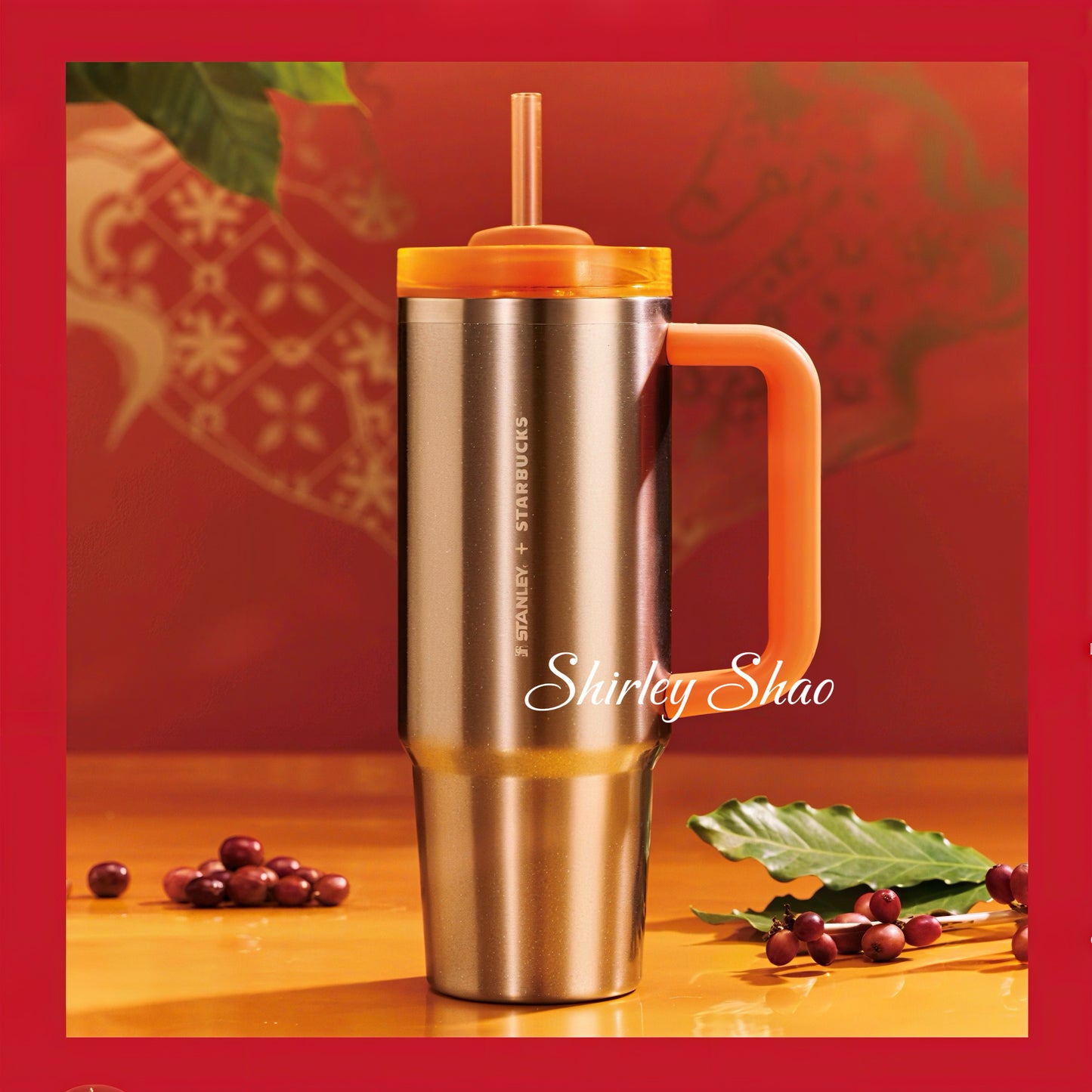 30oz Starbucks China Sliver Glitter With Orange Handle Stainless Steel Stanley