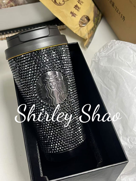 16oz Starbucks China 2024 Christmas Black Rhinestones Stainless Steel Cup