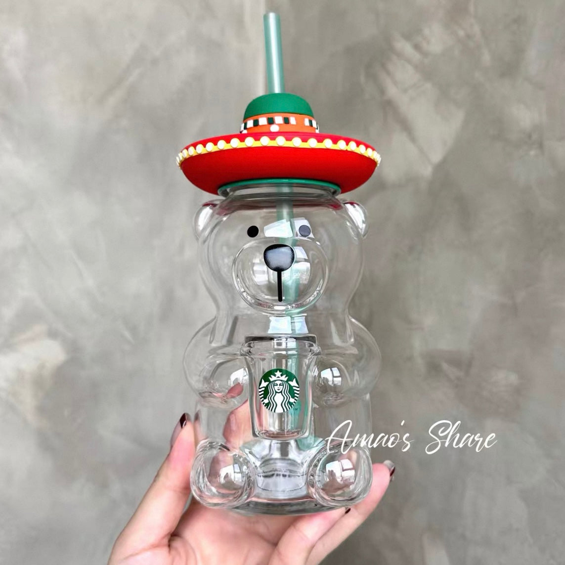 Starbucks 2020 China Latin American style barista bearglass straw cold cup 502ml