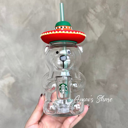 Starbucks 2020 China Latin American style barista bearglass straw cold cup 502ml