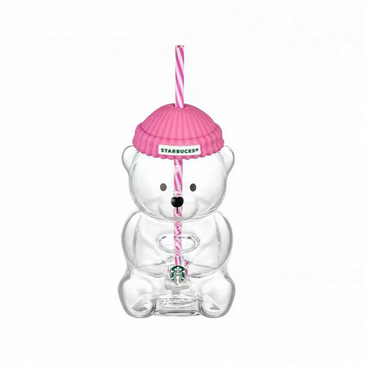Korea Starbucks Dark Pink Bearista Bear Glass Cup