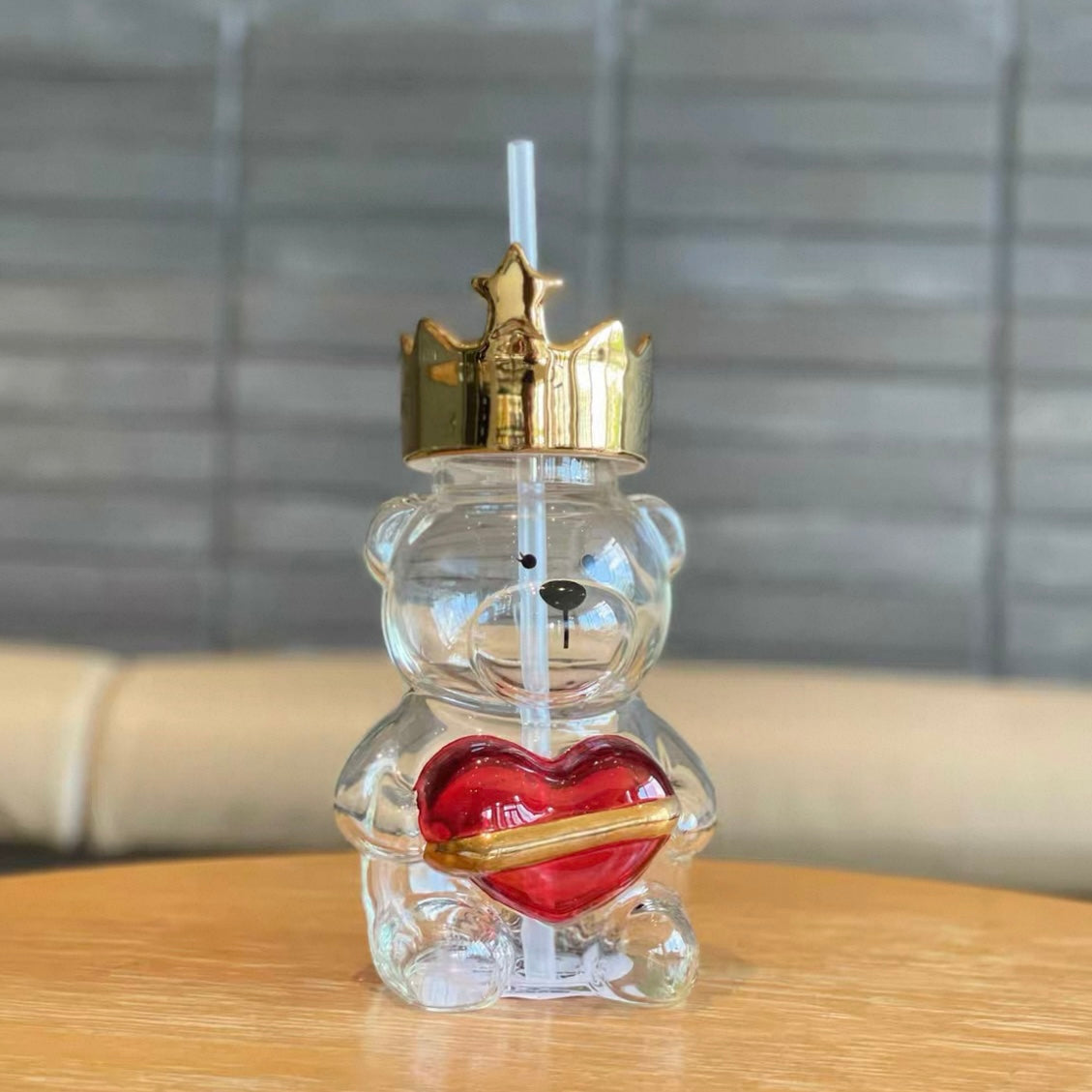 Starbucks China 2021 Valentine's Day crown Love heart bear glass cup 532ml