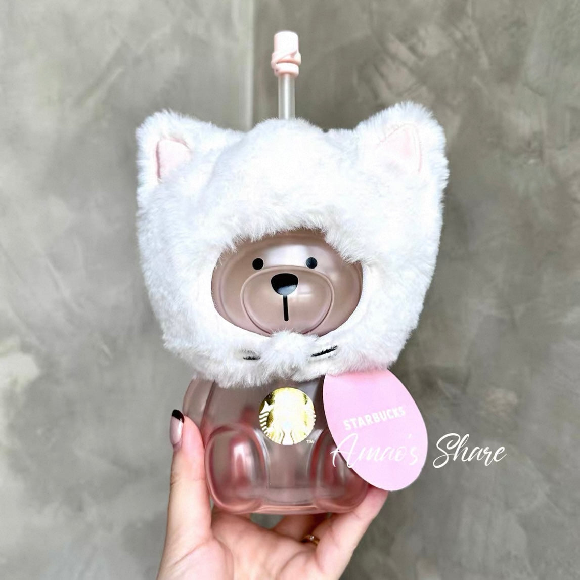 Starbucks china tumblers 560ml Cherry Blossom CatHeadgear barista Bear Glass Straw Cup