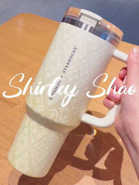 40oz China Starbucks Spring Green Foldable Straw Stanley(Release 3/24)
