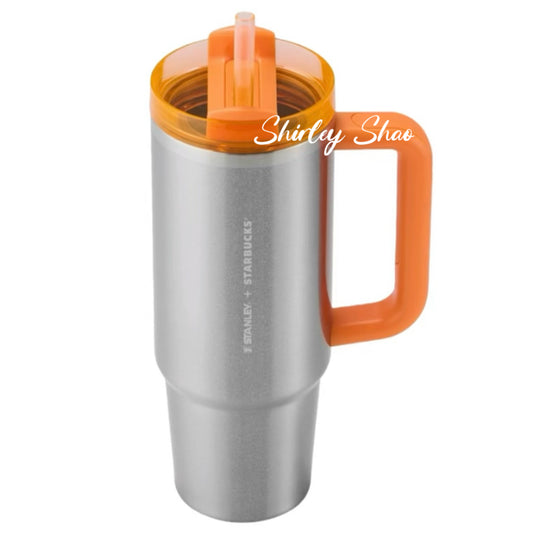30oz Starbucks China Sliver Glitter  With Orange Handle Stainless Steel Stanley