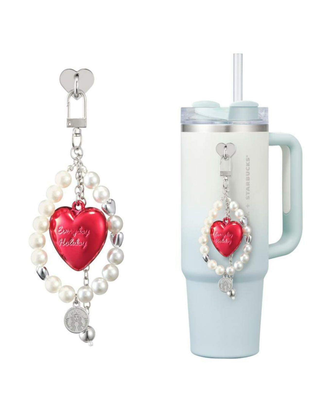 30oz Blue White Stanley With Heart Deco Chain