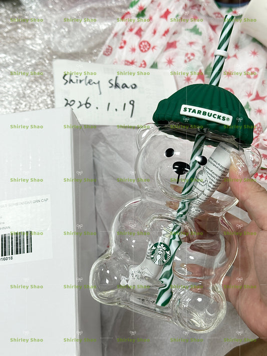 Starbucks HongKong&Macao Green Hat Bearista Bear Glass