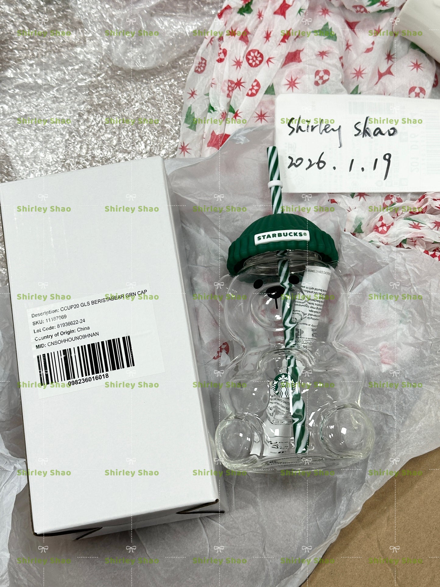 Starbucks HongKong&Macao Green Hat Bearista Bear Glass